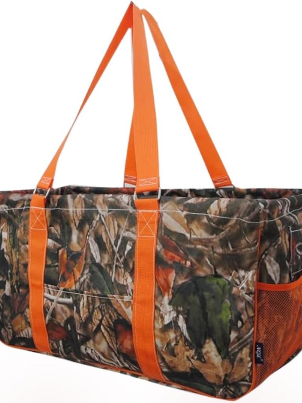 Large Collapsible Utility Tote Camo-orange | Oversized Grocery Bag, Storage Tote